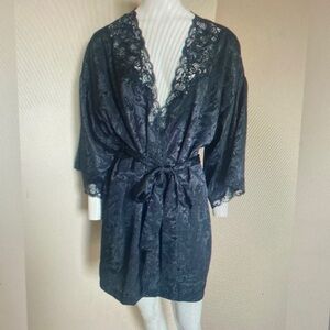 Black Lace-Trim Satin Robe - Women Intimates & Sleepwear
